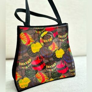 Angela Frascone Handbag Oriental Lantern Print Resin Look Tote Vintage 90s